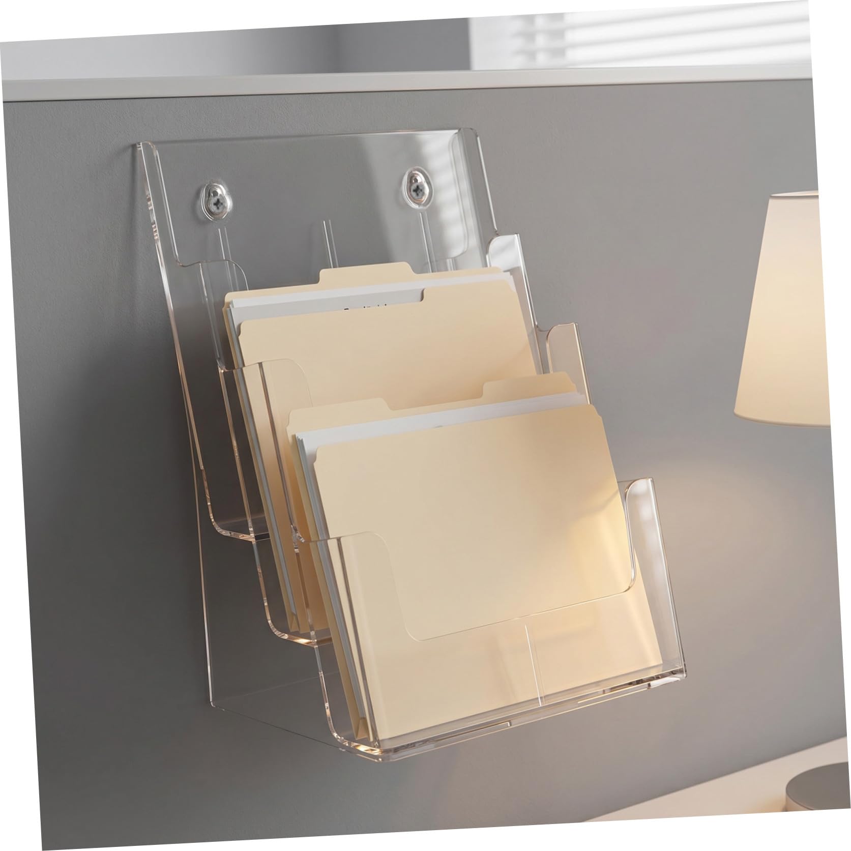 Angoily Organizzatore di Documenti da Scrivania Acrilico Trasparente a 3 Livelli, Portadocumenti e Porta Riviste per Ufficio, Supporto Compatto 245x160x320mm per File e Brochure