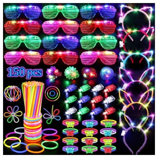150PCS Glow in the Dark Party Supplies for Kids Adults, Light Up Party Favors with Light Up Glasses, Headband, Rings, 100 Glow Sticks Bulk Party Pack DIY Glow Necklaces Bracelets, Neon Party Supplies