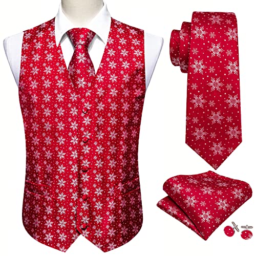 Image of Barry.Wang Mens Red /Green Christmas Suit Vest Holiday Xmas Waistcoat Tie Set Party Tuxedo