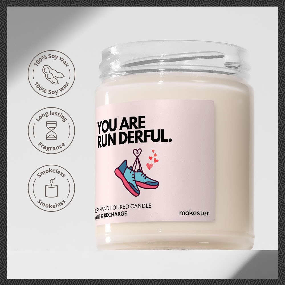 Gift for Running A Marathon - Luxury Soy Wax Candle - Vanilla, Jasmine, Sugared Almond - Makester, White, 220g - Image 2
