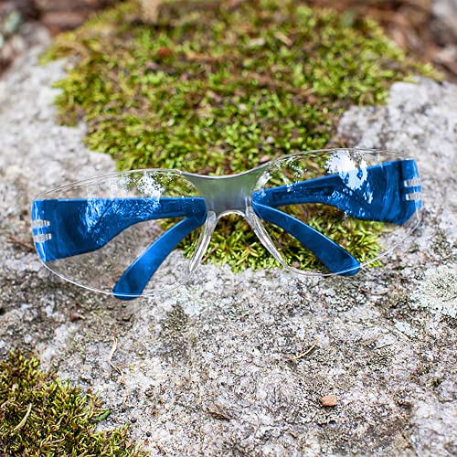 Image of BISON LIFE Clear /Blue Safety Glasses for Men & Women, ANSI Z87.1, 12 Pack | Scratch & Impact Resistant Wraparound Safety Goggles, UV Protection Eyewear for Work, Construction, Lab, Industrial