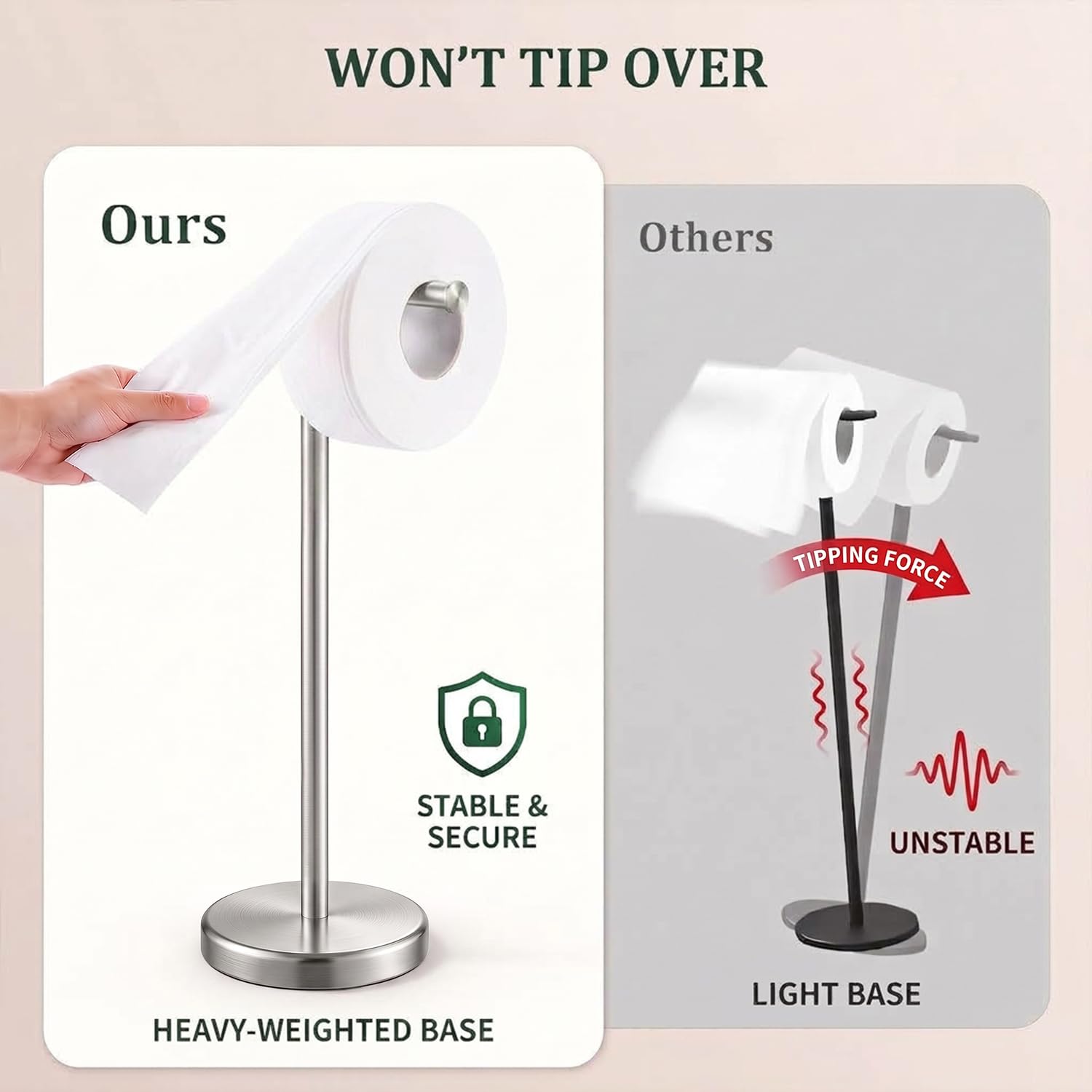 Brushed Nickel Toilet Paper Holder Stand Free Standing Tissue Roll Holder — Amazon image 6
