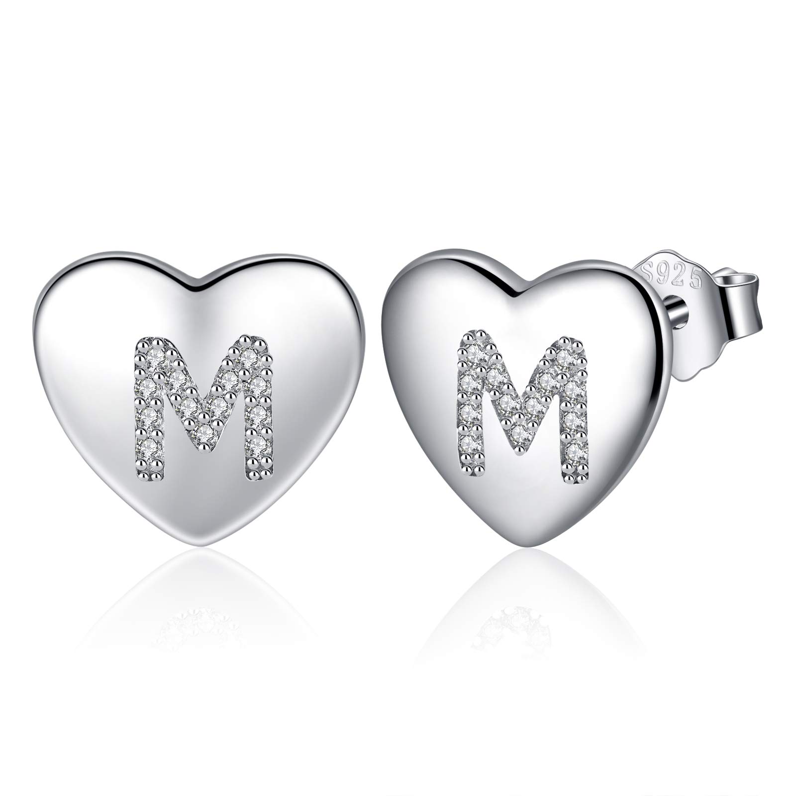 Jrêveinfini Lettera A-Z - Orecchini da donna in argento Sterling 925, con zirconia cubica, orecchini a forma di cuore, per bambine e bambine