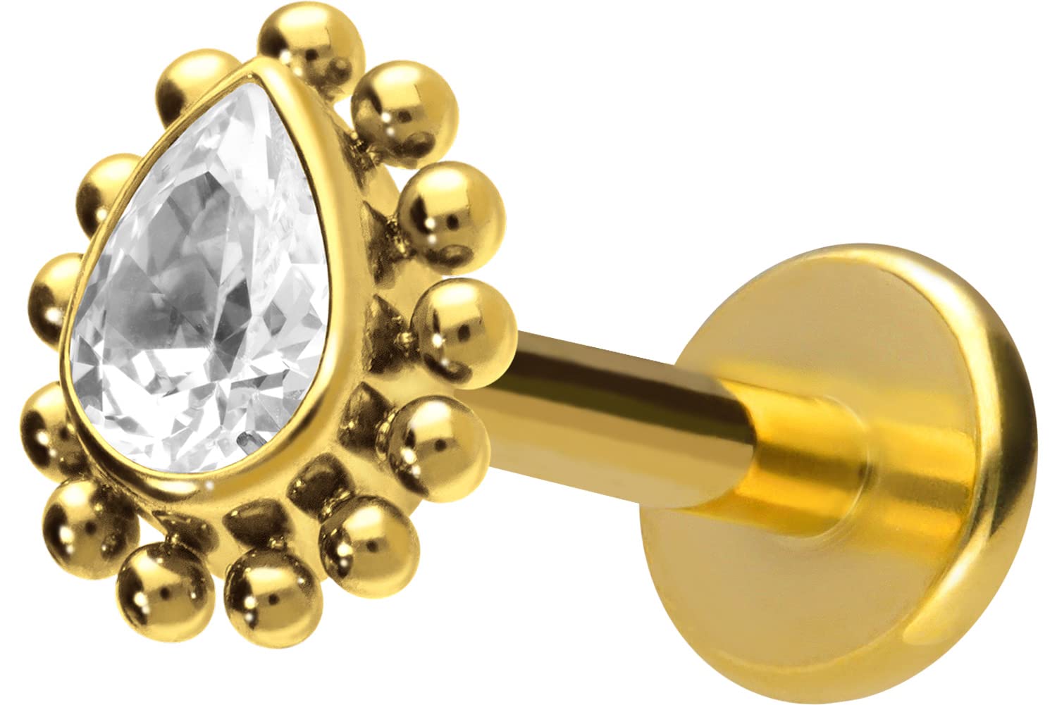 PIERCINGLINE Labret de titanio con rosca interior, gota de cristal, piercing para labio, nariz, oreja, hélix, color y tamaño a elegir, Titanio