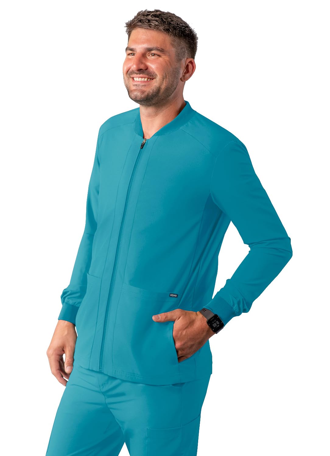 Adar Uniforms Addition Scrubs for Men - Zippered Bomber Jacket - A6206 - Teal Blue - M
