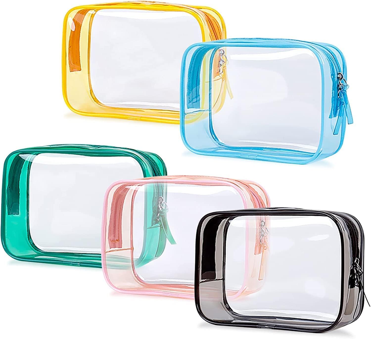 Clear Makeup Bag Organiser Set, Waterproof Portable Clear Makeup Bag Zipper Cosmetics Bag Transparent PVC Zippered Toiletry Bag Organizers With Handle for Vacation Travel