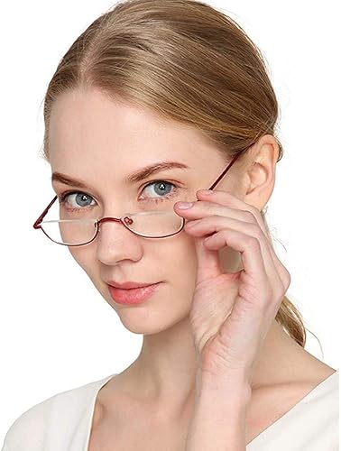 Miniatura 9 de KoKoBin Lentes de lectura de media lectura, 2 pares de lentes con marco de metal de medio borde, lectores de bisagra de resorte con bolsa de cuero