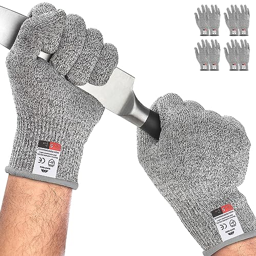 sunivaca Schnittsichere Handschuhe, 4 Paar, Schnittschutzhandschuhe küche, Lebensmittelqualität, Leistungsfähiger Level 5 Schutz, Messerschutzhandschuh EN 388 zertifiziert, größe XL