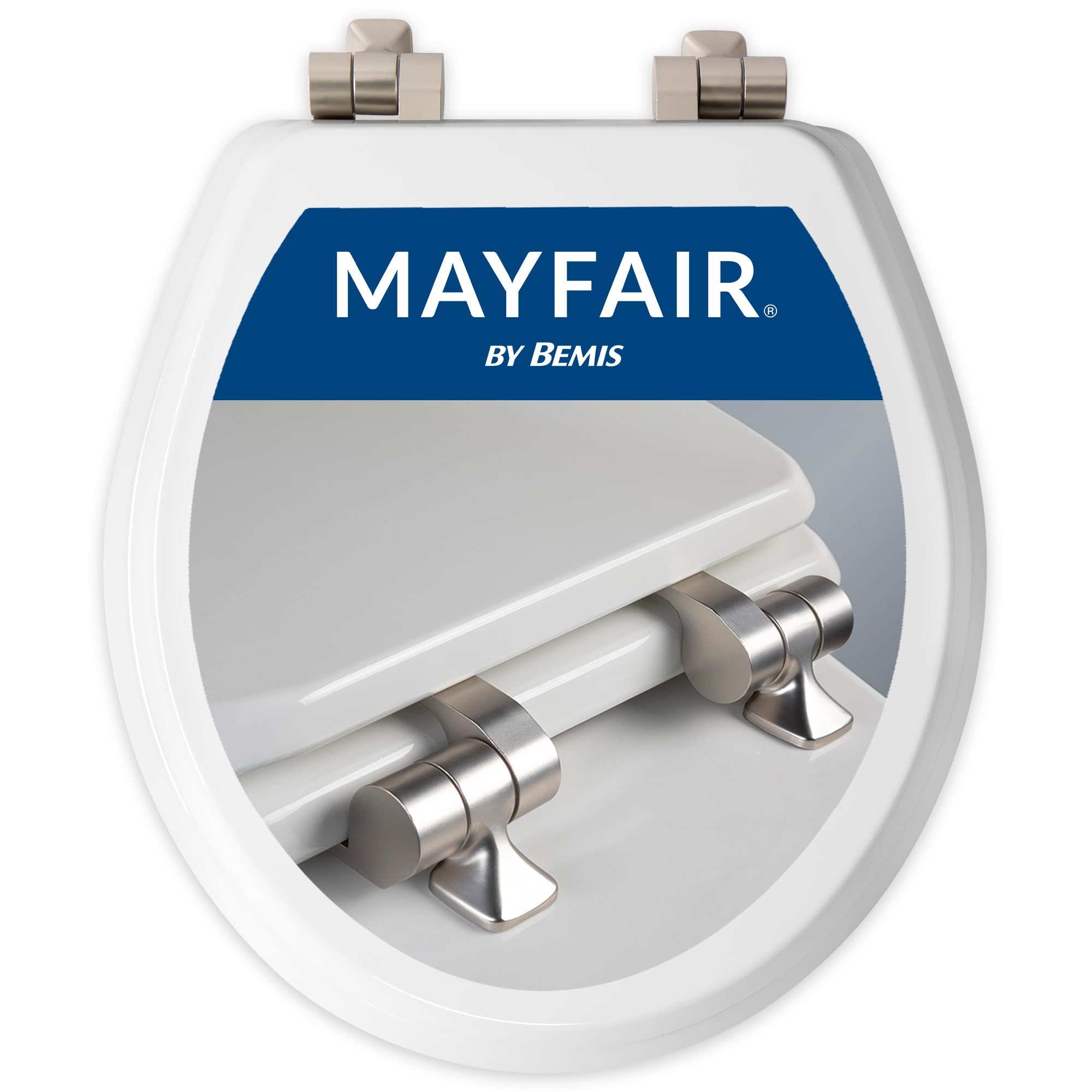 Mayfair Bennett Toilet Seat with Brushed Nickel Hinges, Slow Close