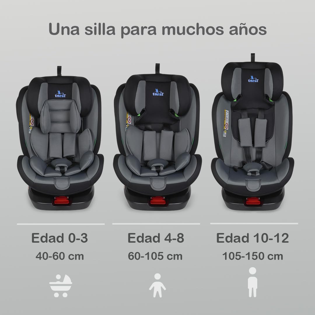 Toral Silla Coche Bebe Grupo 0 1 2 3 i-Size con Isofix Universal para Coche, Alzador Coche Niño Isofix Giratoria 360º a Contramarcha - Desde 40-150 cm - Elevador Coche Niño
