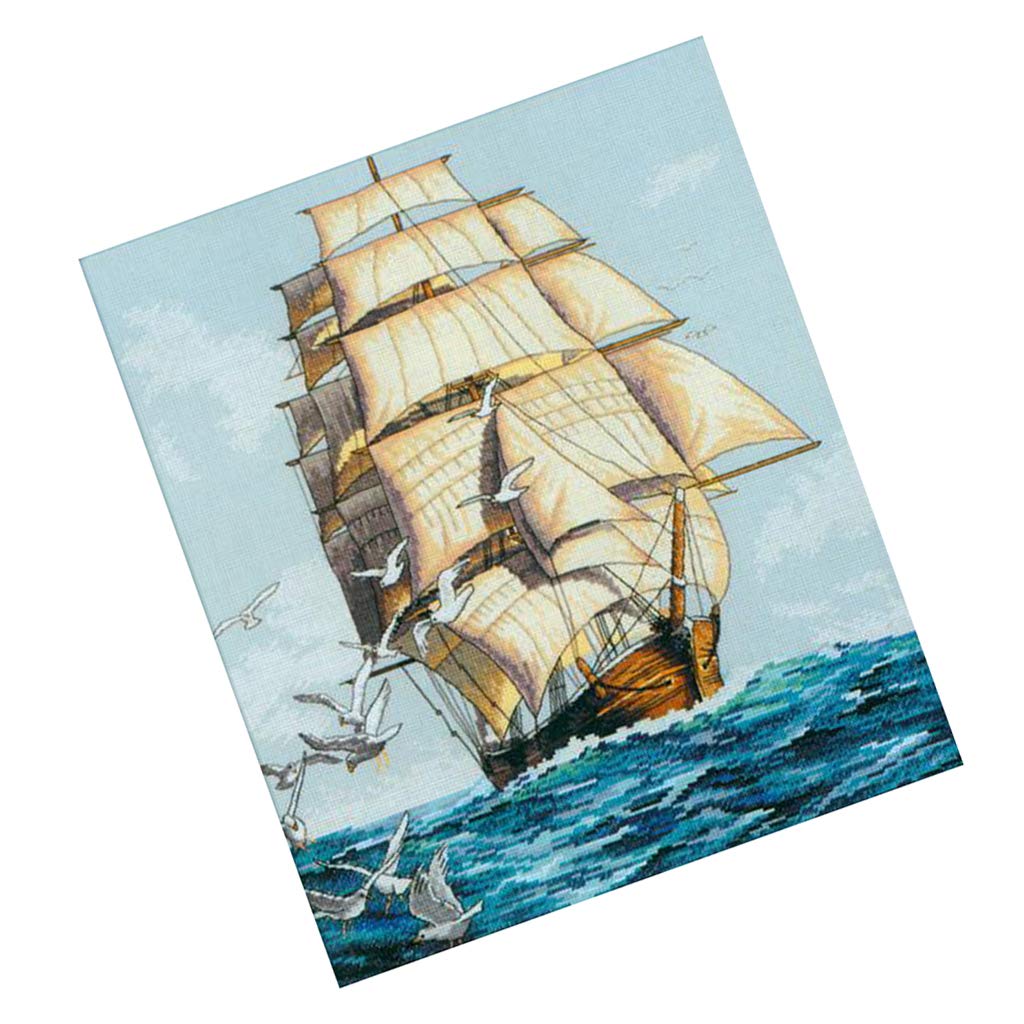 KBOLAE 11CT Sailing Boat Stamped Cross Stitch Kit DIY Handmade Needlework