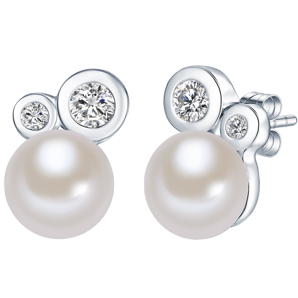 Valero PearlsSterling Silver 925 rhodium-plated Ladies Stud earrings with Freshwater cultured pearls white and white Zirconia 60200011