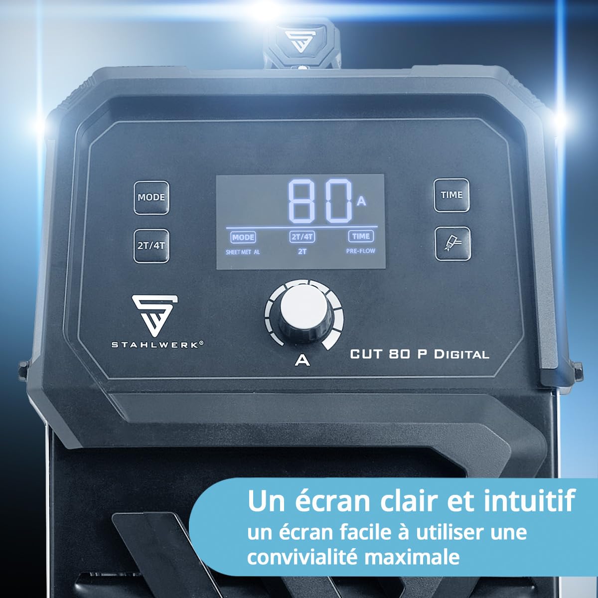 STAHLWERK Découpeur plasma CUT 80 P Digital – Découpeur plasma 80 A, capacité de coupe jusqu’à 25 mm, onduleur plasma avec amorçage pilote HF, interface THC pour contrôle de hauteur CNC