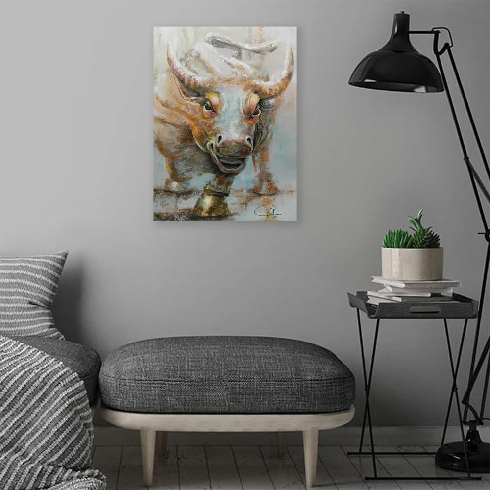 VERRE ART Printed Framed Canvas Painting for Home Decor Office Wall Studio Wall Living Room Decoration (14x22inch Wrapped) - Bull Market W Redo