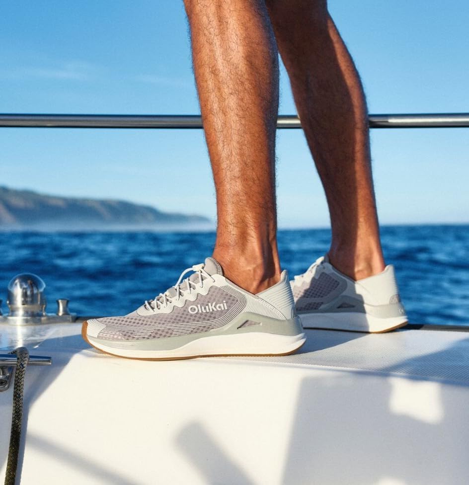Image of OluKai 'Ahi Men's Water Shoes, Cushioned & Quick-Drying Marine Sneaker, Breathable Mesh & Wet Grip Rubber Outsole for Boats, Docks & Wet Surfaces