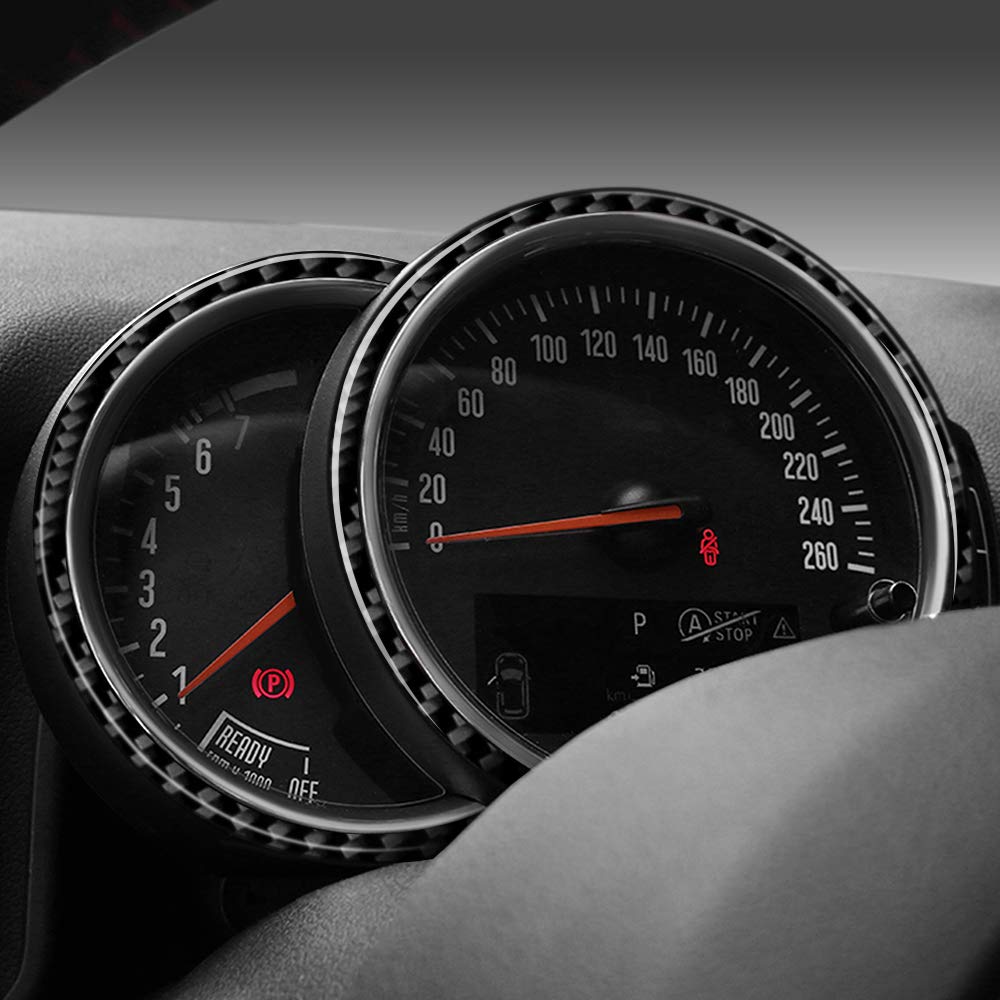 2pieces Real Carbon Fibre Cover Trim Sticker for Mini Cooper F55 F56 Hatch Accessories Tachometer Speedometer Interior Trim Decoration Decal - Black