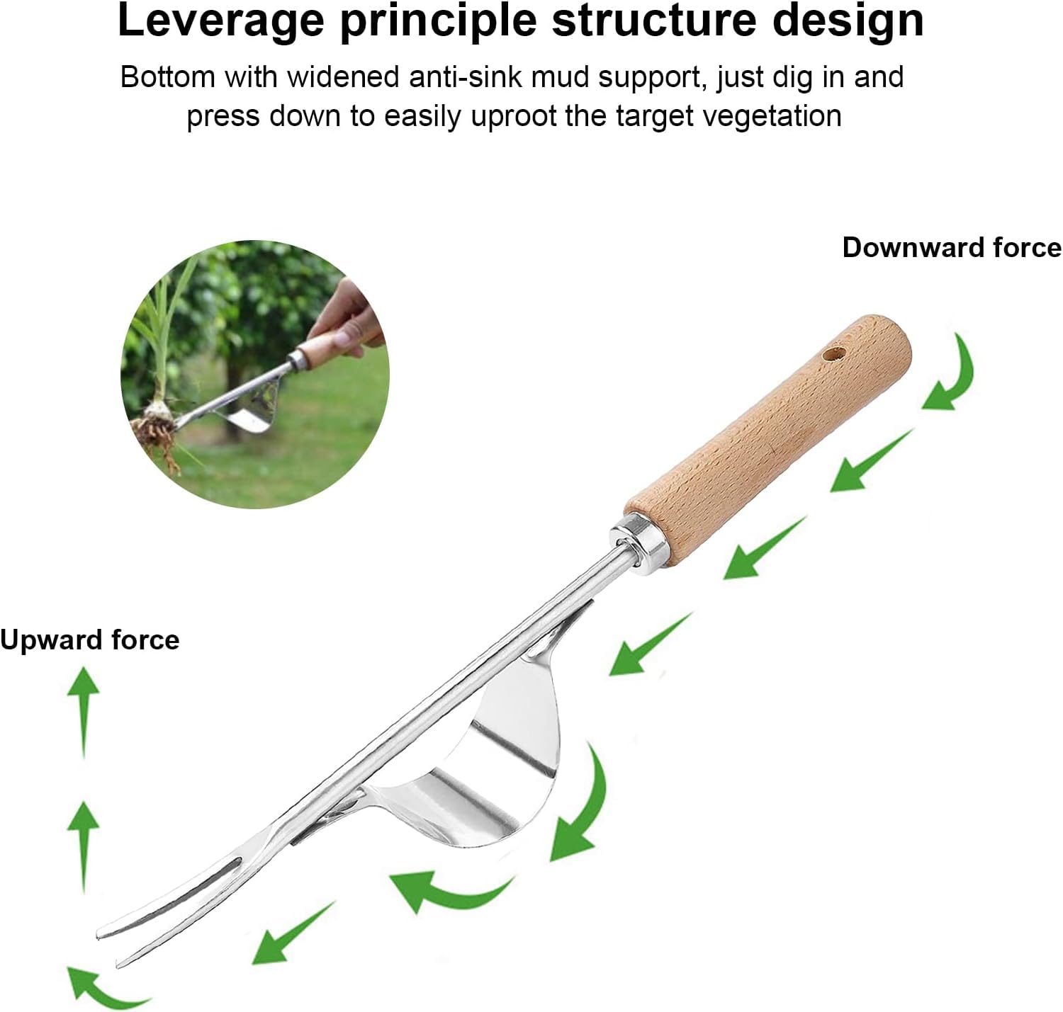 HiChuAng Stainless Steel Weed Remover Tool, Long Handle Manual Weeder with V-Shape Head - Image 3