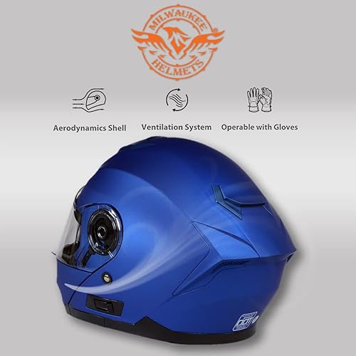 Miniatura 7 de Cascos Milwaukee MPH9818DOT Breeze Azul Avanzado, Casco Modular para Motocicleta, Casco para Motociclista con Visera Desmontable, Mediano
