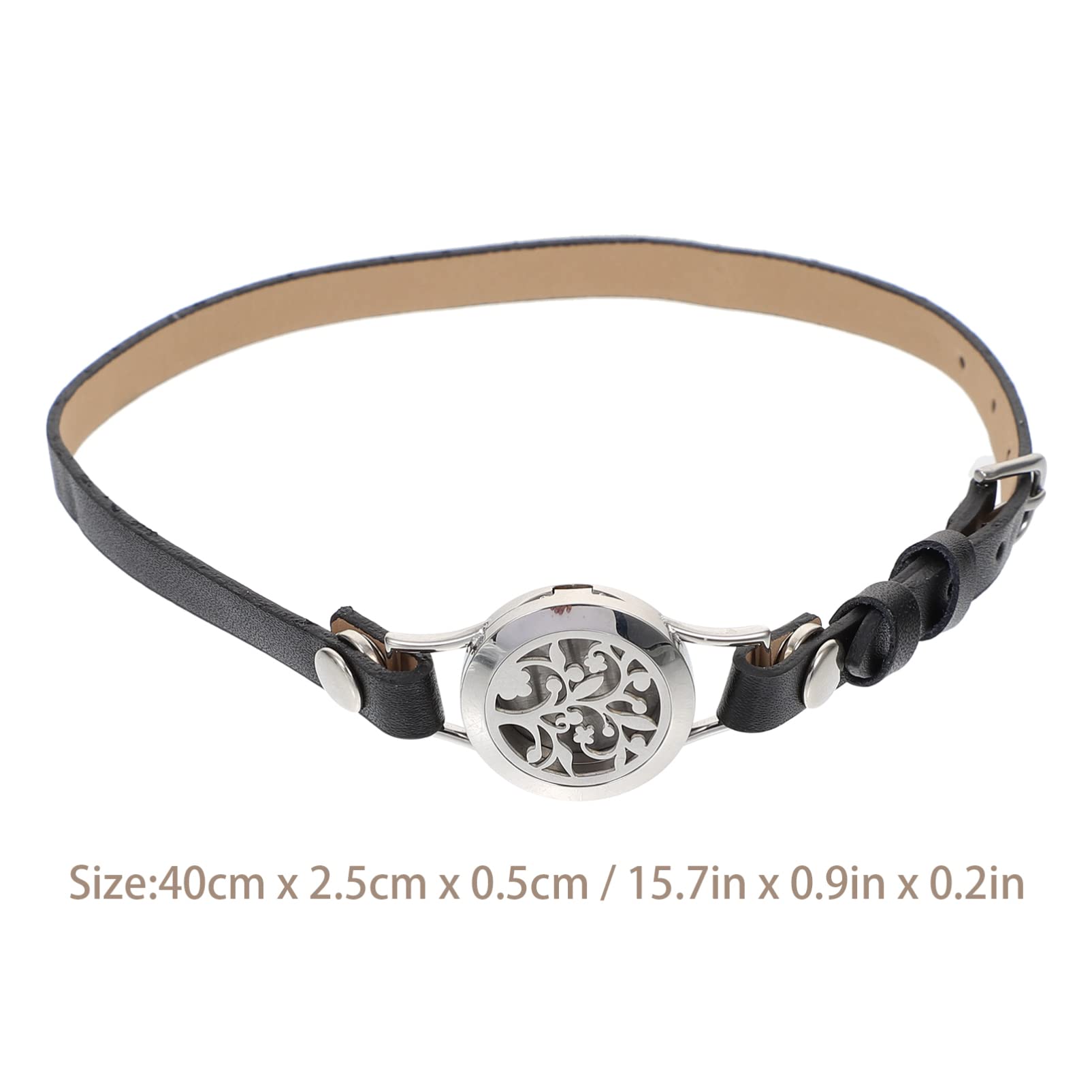 Bracciale Diffusore Traforato in Acciaio Inox Cinturino in Pelle Nera, Braccialetto Profumato Aromatico Femminile Per Oli Essenziali, Elegante Accessorio Regalo Per Occasioni Speciali