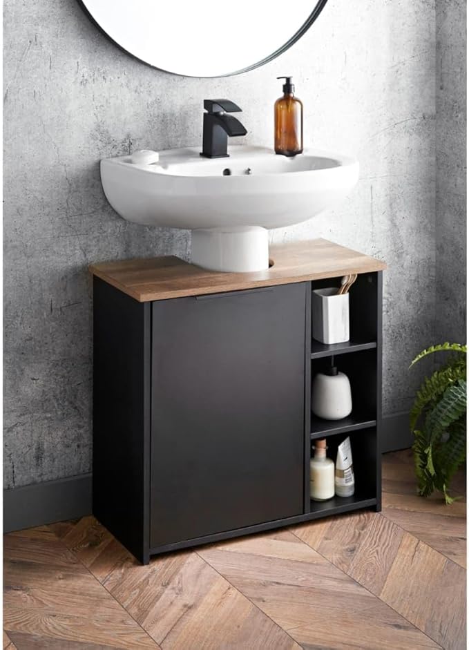 Black Under Sink Cabinet Bathroom Accessories Storage with Shelves ...