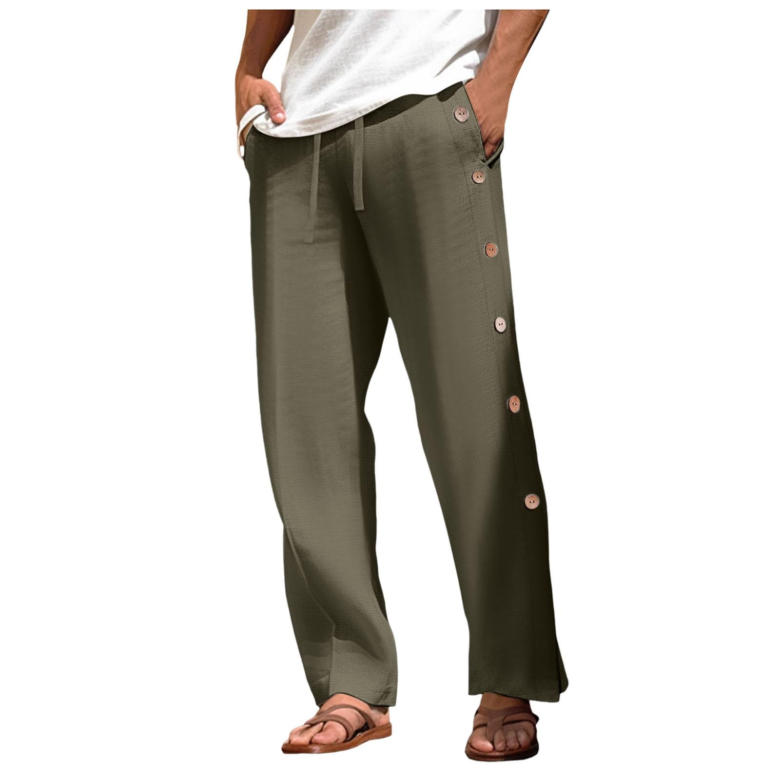 Pantaloni da jogging da uomo con bottoni sul lato, con abbottonatura laterale, per il tempo libero, casual, per lo sport, per la riabilitazione