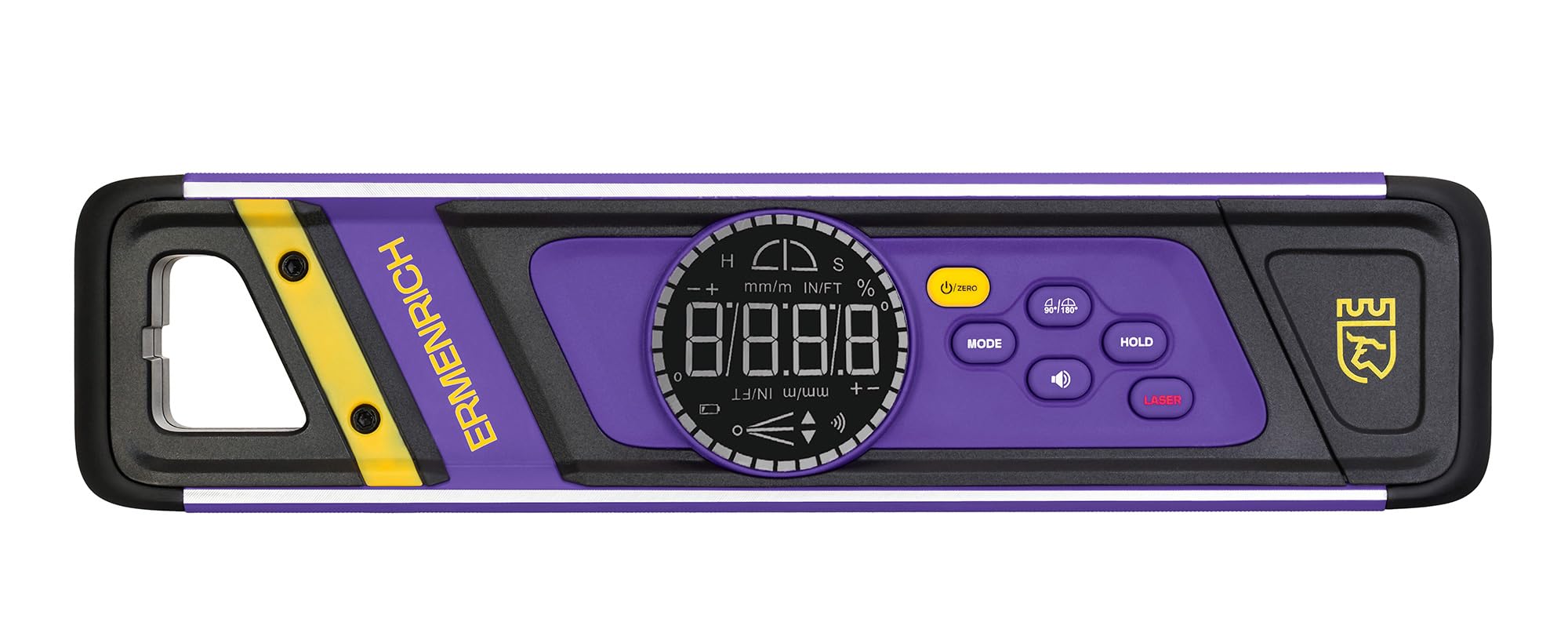 Verk LD25 Cyfrowy Kątomierz Poziomica Laserowa Magnetyczna | Zakres 0–360°, Czujnik Nachylenia z 2 Liniami Lasera, LCD, IP54 Wodoodporny, 2 Baterie, Drewno, Budowa