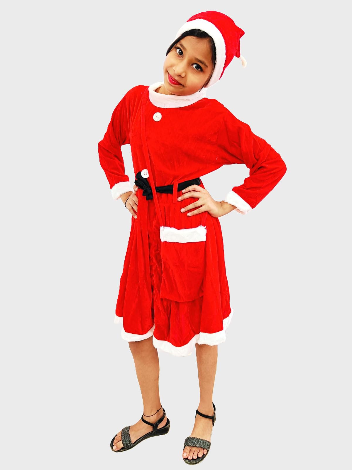 BookMyCostume Christmas Dress for Girls Santa Theme Frock Fancy Dress Costume | Santa Girl Costume - Premium 7-8 Years