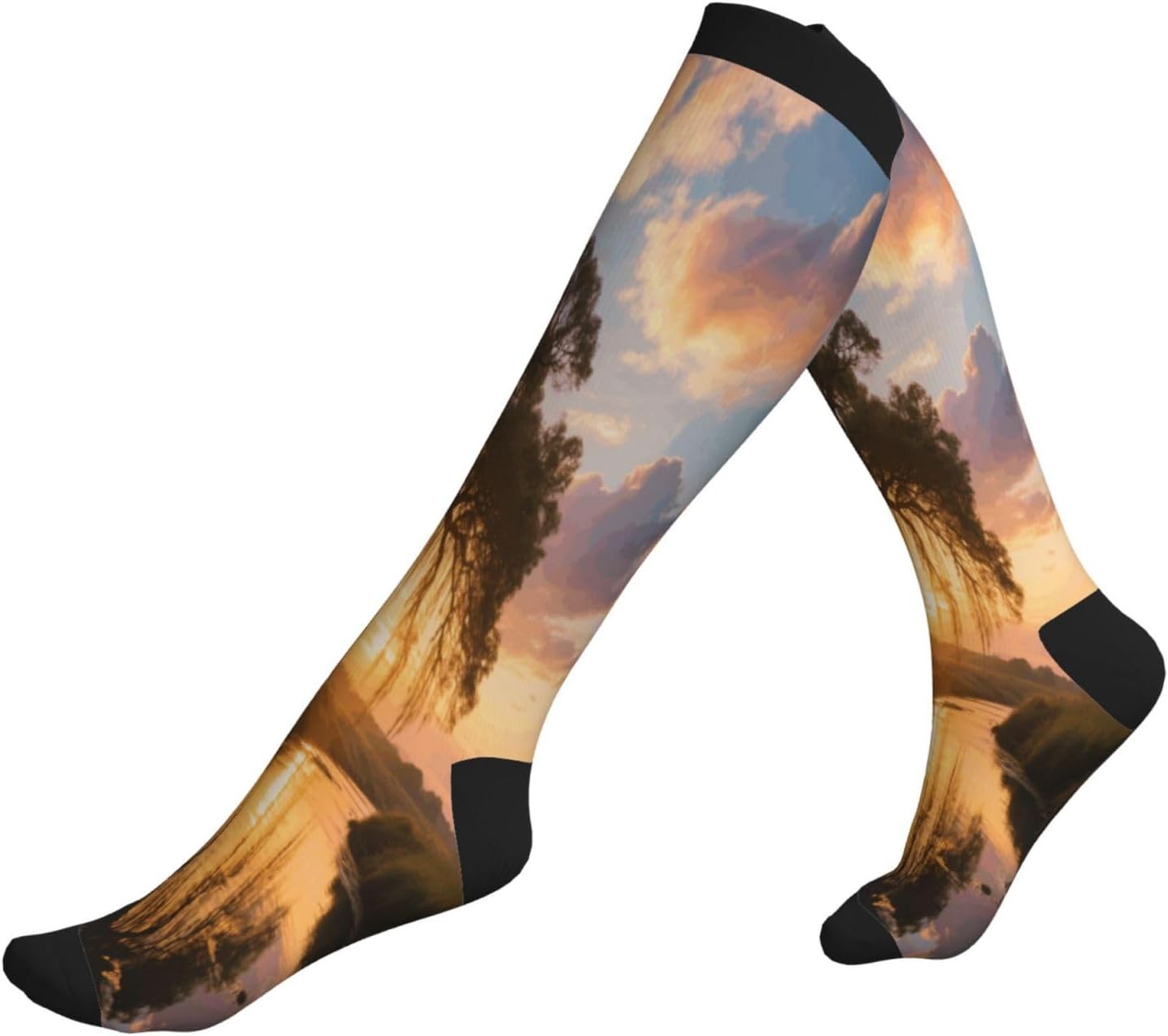 Big Trees In Sunset Compression Socks For Women Men 15-20mmhg Graduated Support Circulation Knee High Socks For Nurses Athletic
