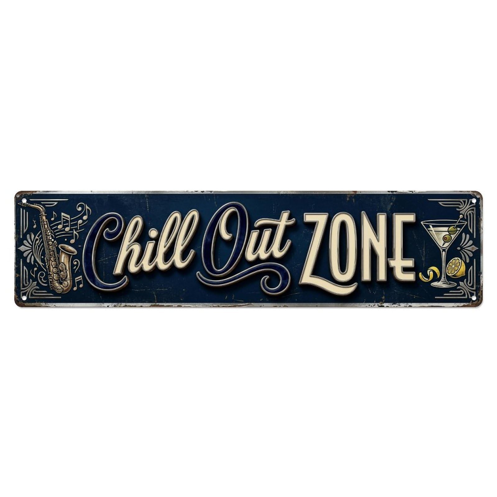 Chill Out Zone Faded Lounge Metal Tin Skinny Sign Plaque Wall Decor for Cafe, Club Bar, Office, Home Garden Metal Poster 4x16Inch