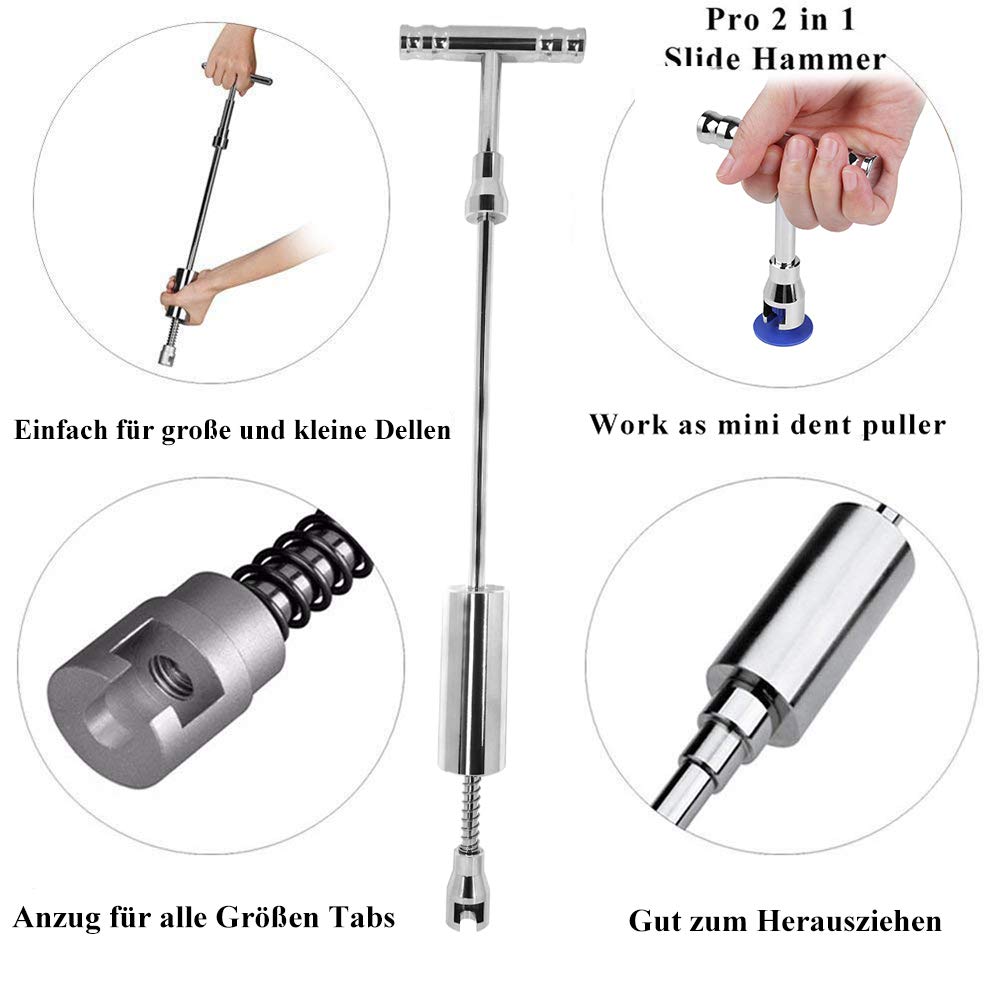 Manelord Car Dellen Reparaturset, Auto Dellen Reparatur Ausbeulwerkzeug Einstellbare Breite Golden Lifter, Gleithammer und Metall Brücken Abzieher für Fahrzeug Dellen Entfernen