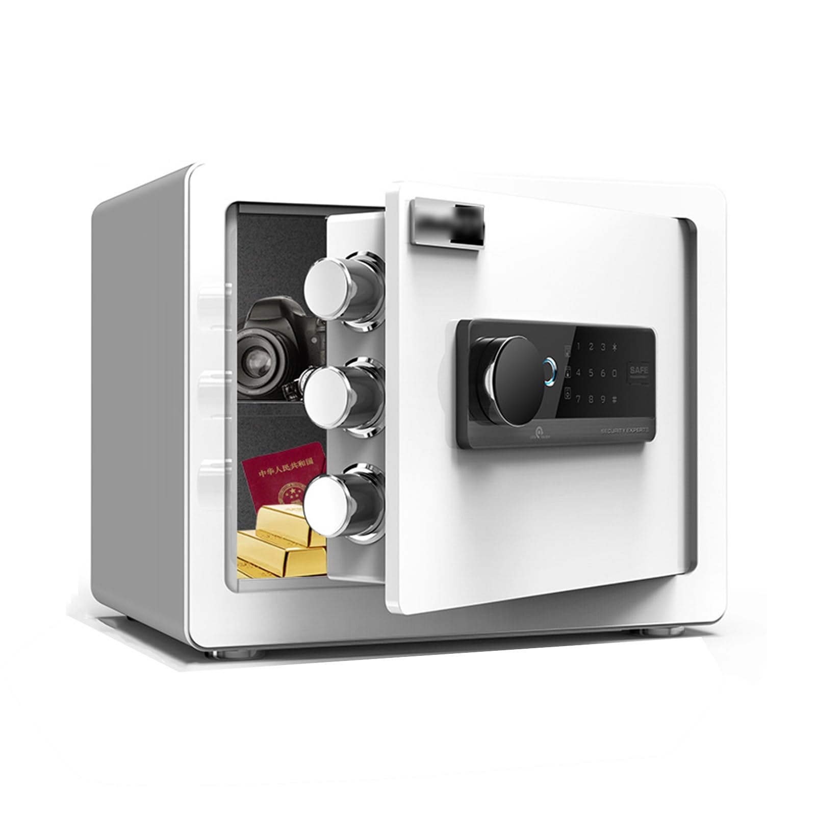 Cassaforte con Impronta Digitale Gioielli, Documenti E Chiavi Armadietto con Password Sistema di Sicurezza con Doppio Allarme 25 Cm/30 Cm(Weiß,25cm)