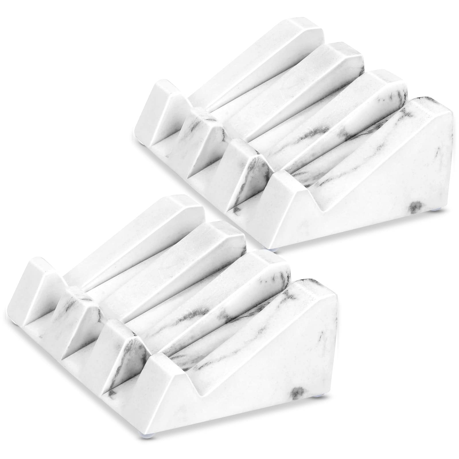 Morelax 2 Pcs Soap Bar Holder for Bathroom/Kitchen Sink, Marble Soap Dish for Bar Soap, Waterfall Soap Holder Saver (2Pack-White Marble)