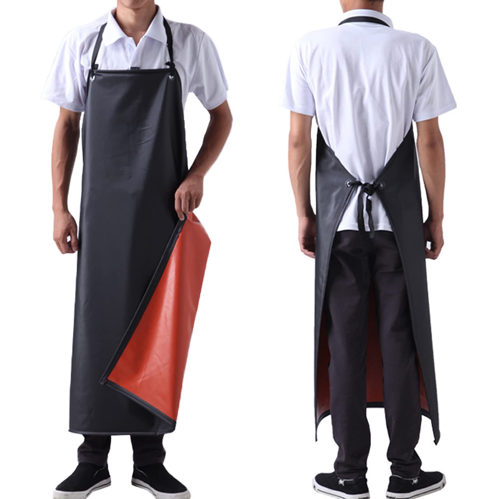 Yuaxme Waterproof Rubber Apron Heavy Duty Vinyl Apron Industrial Apron for Dishwashing, Lab Work, Butcher (43 x 32 inch, A-Black)