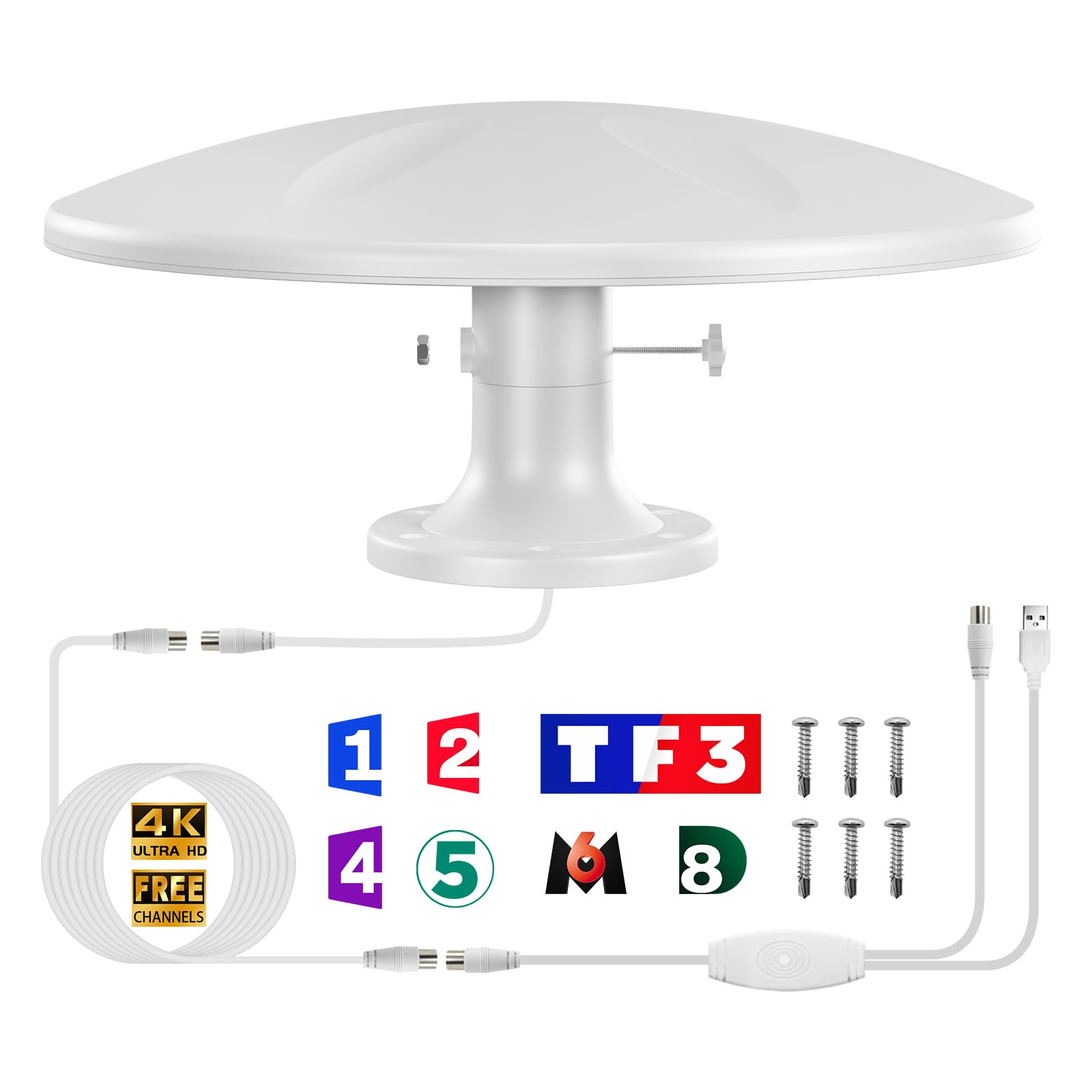 DTB DVB-T/DVB-T2 Antenna - Outdoor Use, Long Range Over 200 Km, Enhanced VHF UHF HDTV Amplifier for Outdoor/Loft/Camping/Motorhome/Caravan - 10M RG6 Coaxial Cable