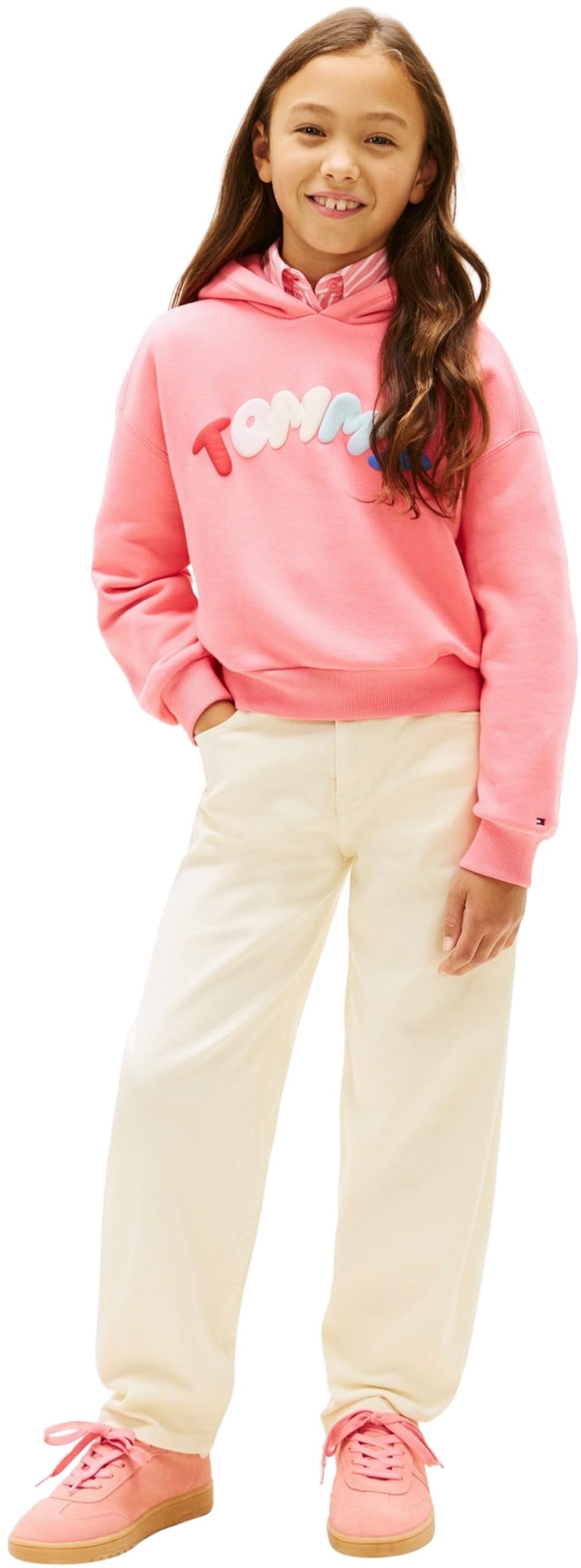 Tommy Hilfiger Dziewczęca bluza z kapturem z nadrukiem Tommy Puff KG0KG09241, RÓŻOWA (Tropical Blush), 6 lat