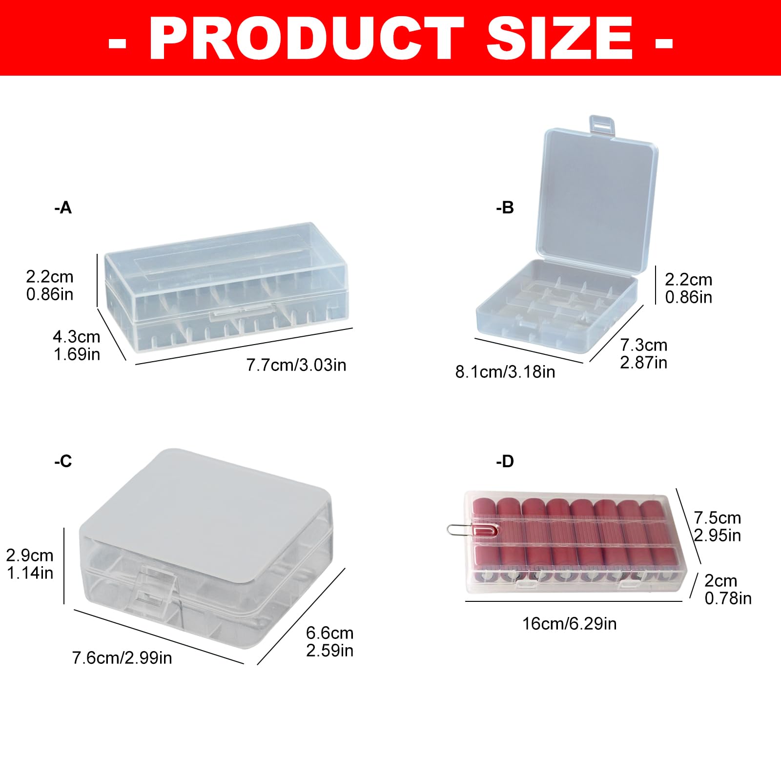 Boîte de rangement en polypropylène transparent idéale pour le stockage de piles au lithium 26650 - Boîte de rangement sécurisée - Boîte de rangement en polypropylène transparent