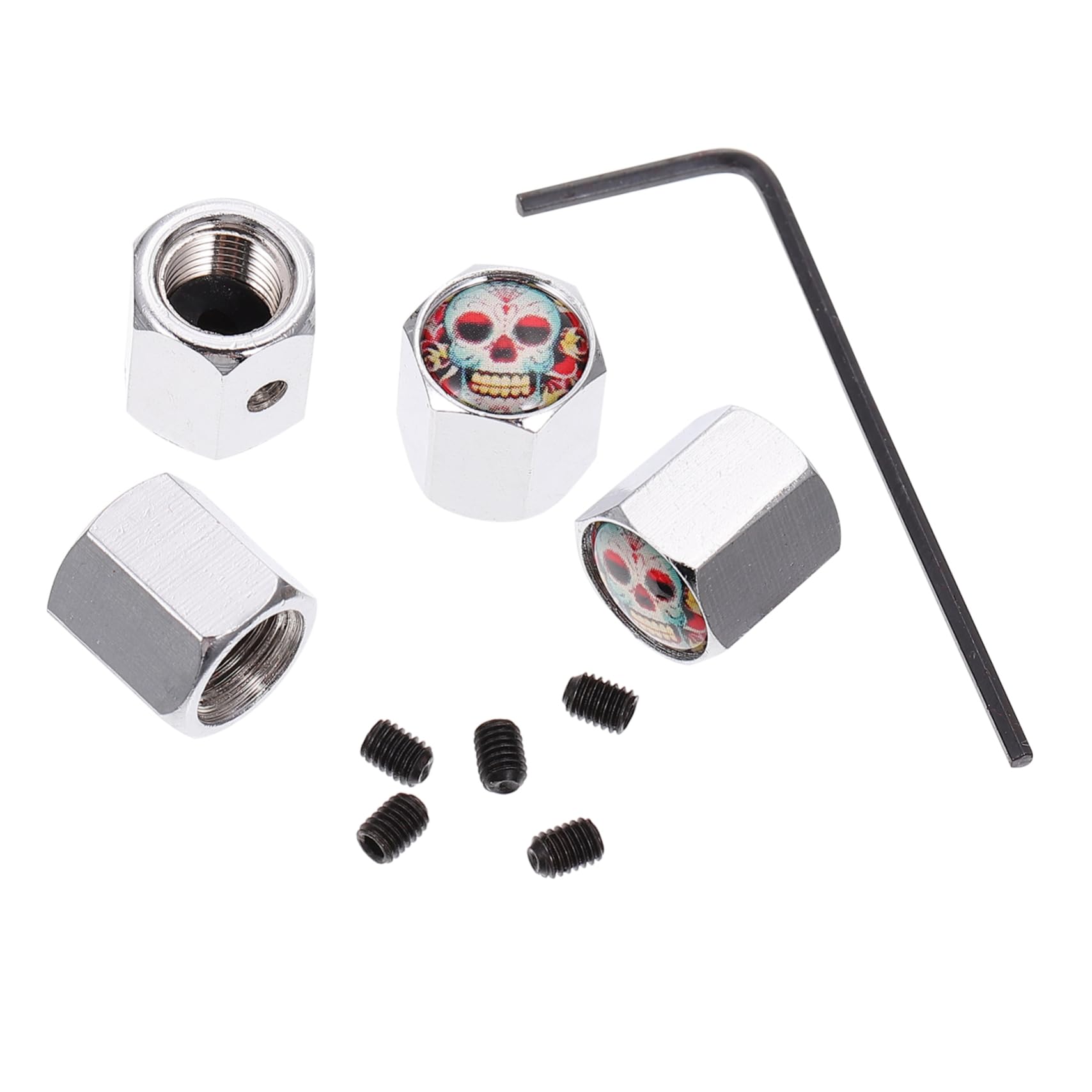 Mikinona Tire Accessories 1 Set of Skully Decorated Tire Valve Caps Anti-Leakage Car Valves Cover Easy to Install for Bikes