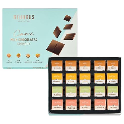 Neuhaus Caja de leche belga Carré de chocolate 40 chocolates con leche Neuhaus Carrés 4 variedades de leche crujiente Envueltos individualmente