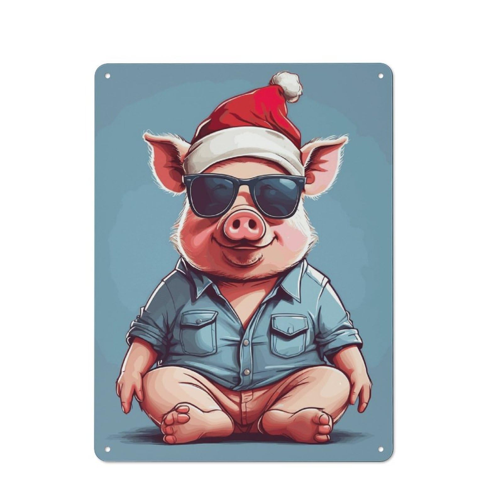 Junmoney Pig Christmas Vintage Tin Sign 40X30cm For Guest Room Or Hallway, Suited To Home Decor Collectors