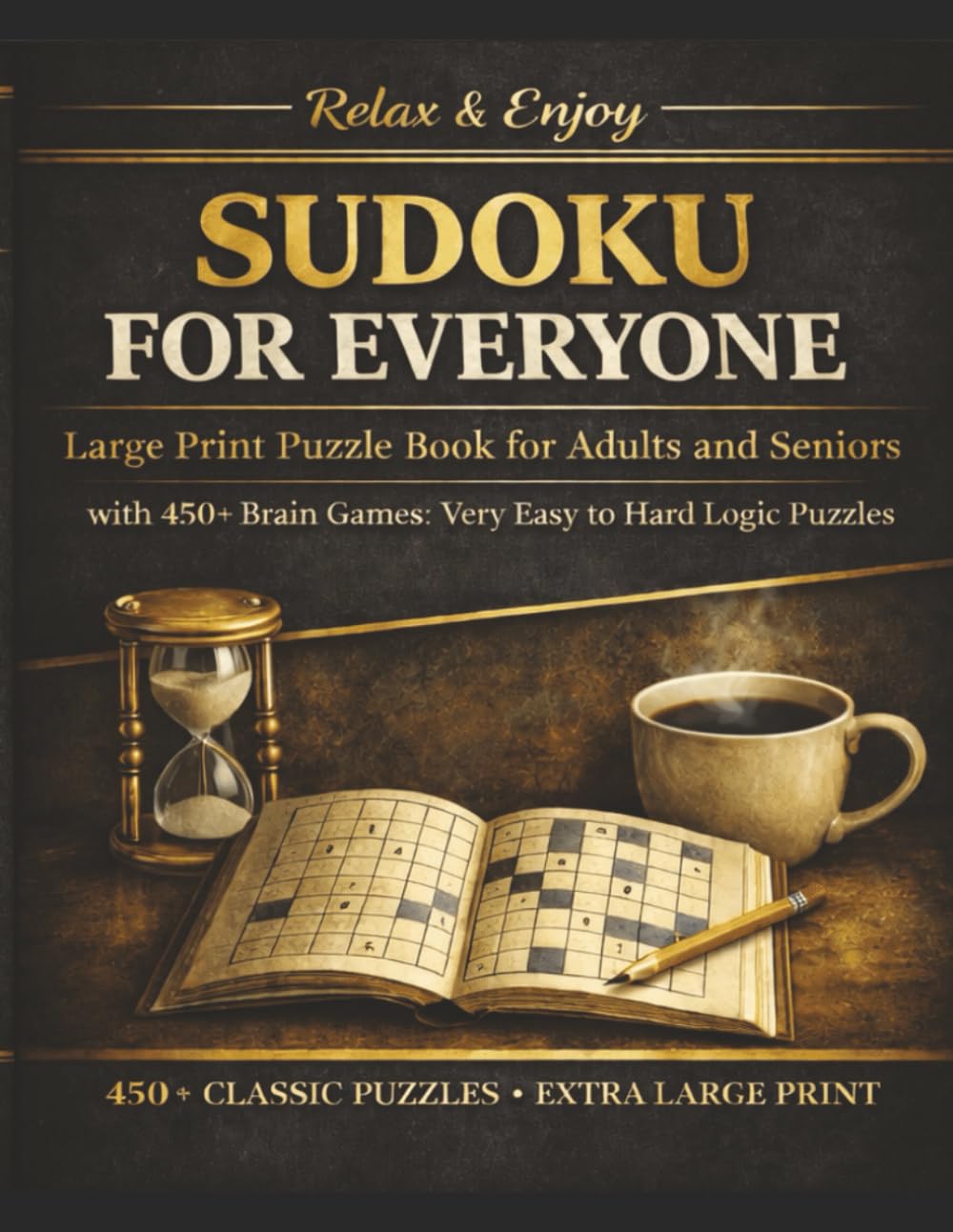 Sudoku for Everyone: Large Print Puzzle Book for Adults and Seniors with 450+ Brain Games: Very Easy to Hard Logic Puzzles in 4 Levels, All Grids, All Levels, All Solutions