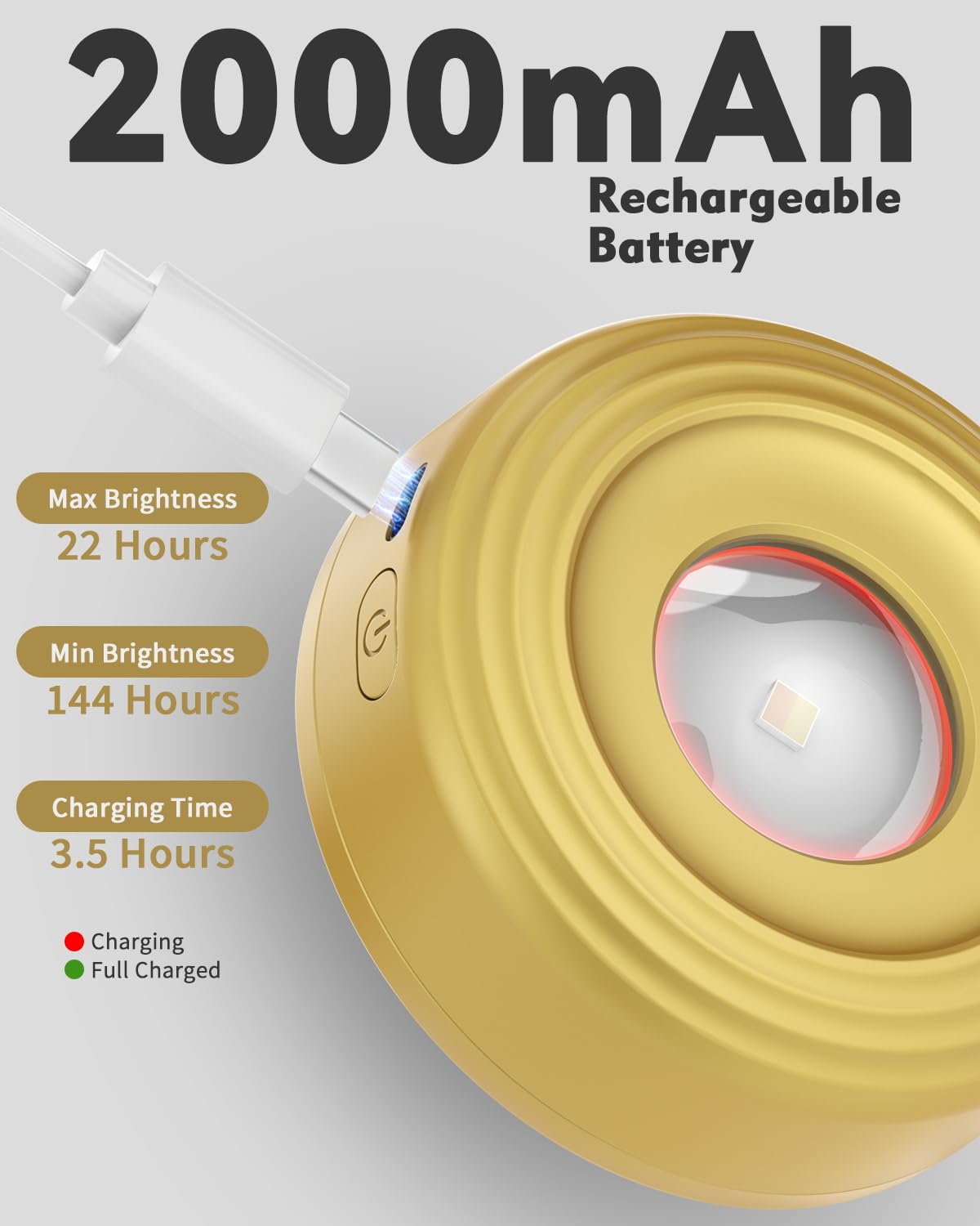 Skairipa Lot de 6 lampes magnétiques pour tableau mural, batterie rechargeable de 2200 mAh, doré