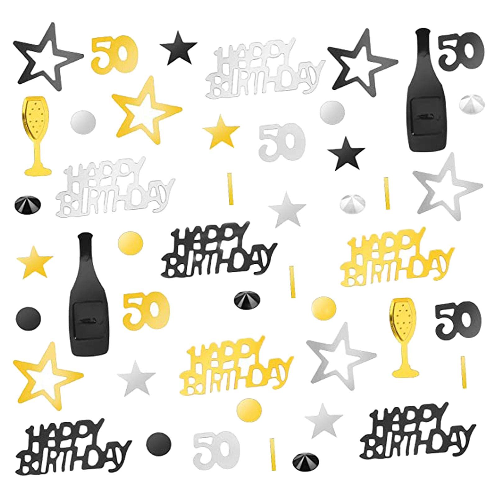 2 Paquetes Confeti Cumpleaños 50 años Confeti Fiesta Mesa Número 50 Mensaje PVC Metalizado con Formas de Estrellas Y Copas Adecuado P, 6 Piezas