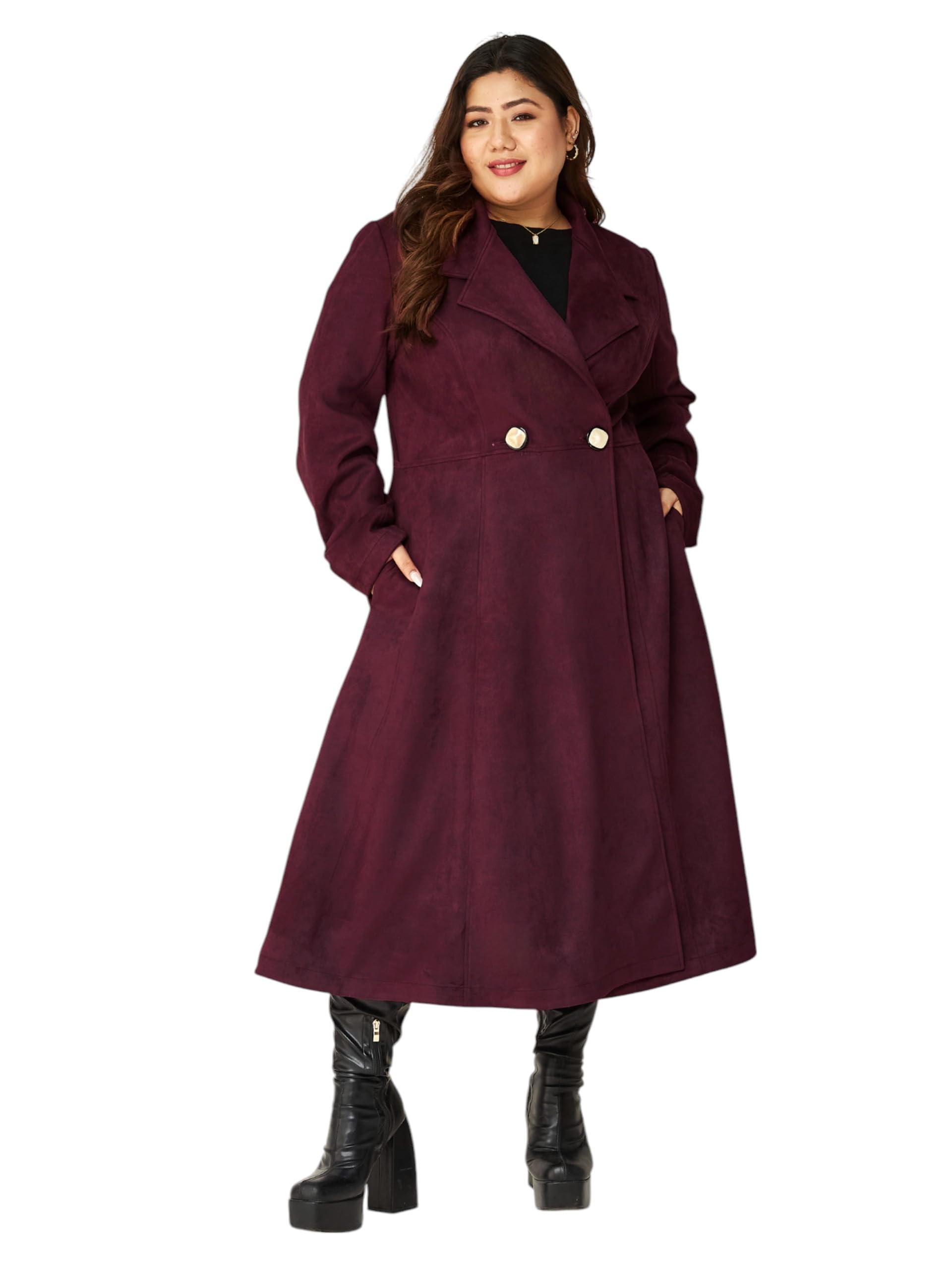 miss chase a+ Women's Solid V Neck Full Sleeves Side Pocketed Longline Jacket-picture-38