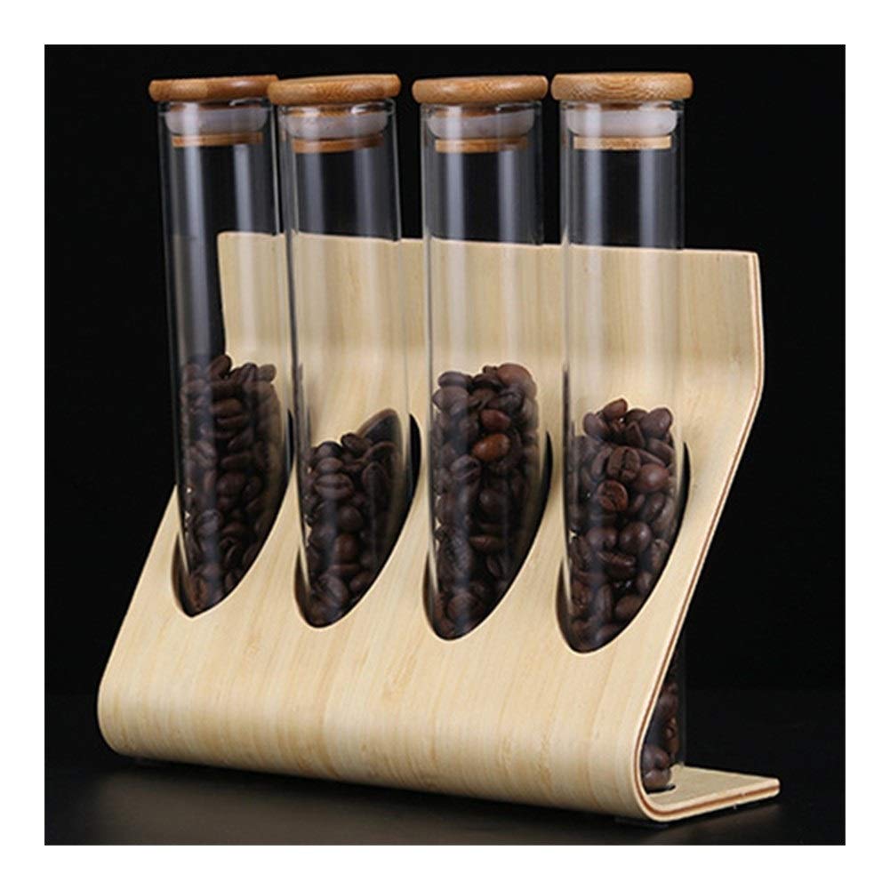 PYouo-tubos de ensayo grandes, En bastidor soporte del tubo de ensayo de vidrio, madera granos de café té de la exhibición, almacenamiento sellado ornamentos decorativos Cereales frasco , Materiales d