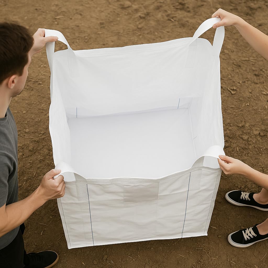 5 Pack FIBC Bulk Bags, 1 Ton Capacity Each (35" x 35" x 43"), 2200lbs SWL Polypropylene, Large Reusable Super Sacks for Yard Waste, Firewood, Grain(costales para maíz), Construction Debris, and More