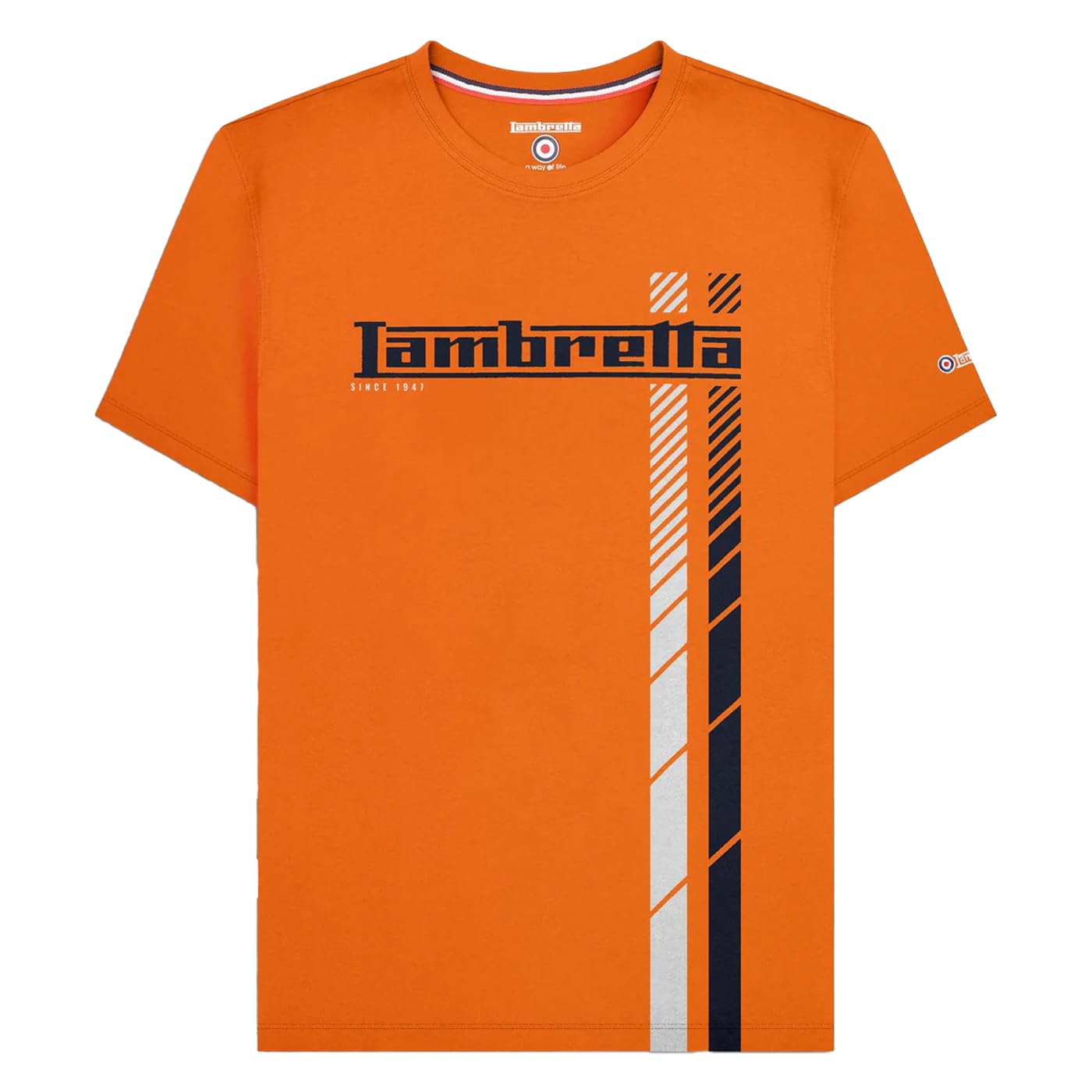 Lambretta Mens Fade Racing Stripes Retro T Shirts (UK, Alpha, XXL, Regular, Regular, Orange)
