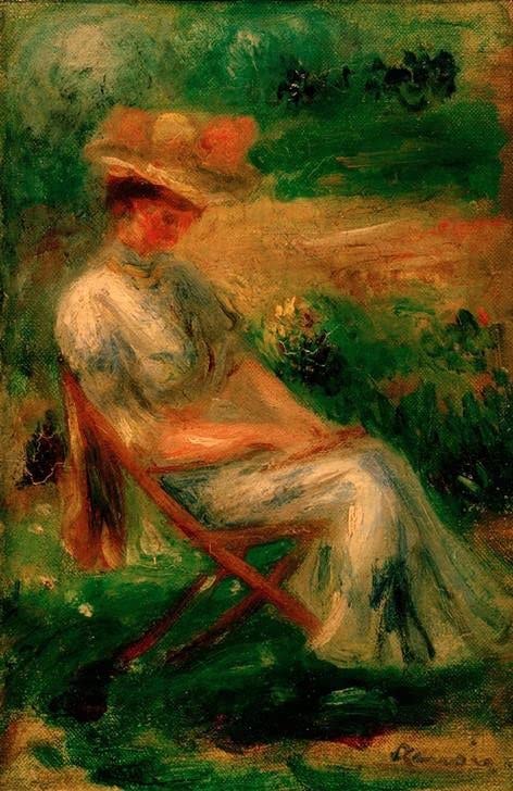 Toile Renoir Femme Assise Dan Un Jardin pour une décoration de salon chaleureuse