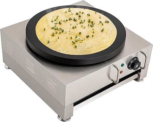 Máquina eléctrica de crepas de 16 pulgadas, máquina de panqueques de temperatura ajustable con bandeja antiadherente para crepé, con esparcidor de