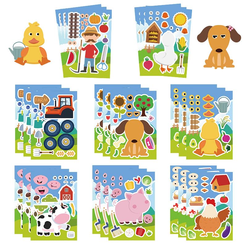 Haorange Make a Face Animal Sticker Sheets for Kids, DIY Farm Animals, Mix and Match Craft Decals, 32 Sheets, Party Bag Fillers