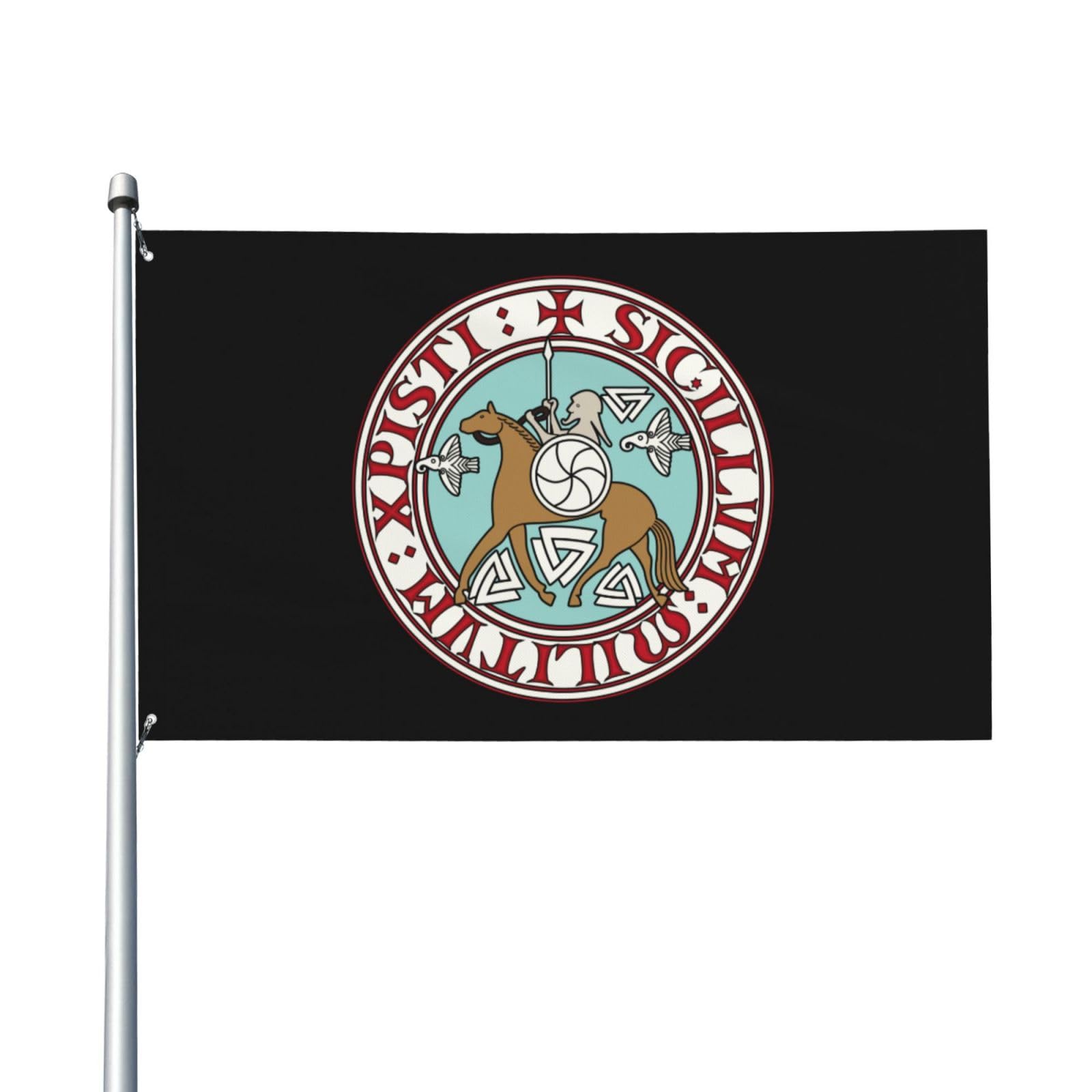 3x5ft (90x150cm) Decorative House Flag Yard Banner, Scandinavian Viking Templars Warrior Knight Crusader Printing, Garden Flags, Hanging Flag Decor